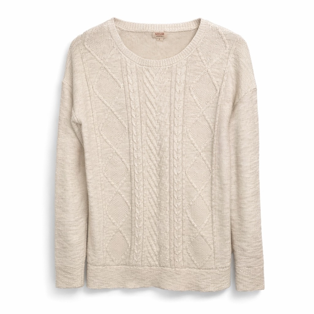 Mossimo Supply Co. cream-colored, long-sleeved, cable-knit sweater, sz Large